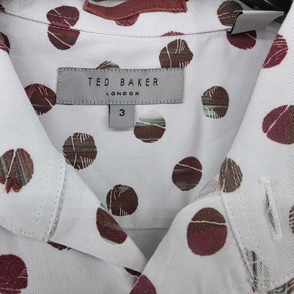 Ted Baker London Kortu Abstract Polka Dot Lyocell Shirt White Burgundy Mens 3 M